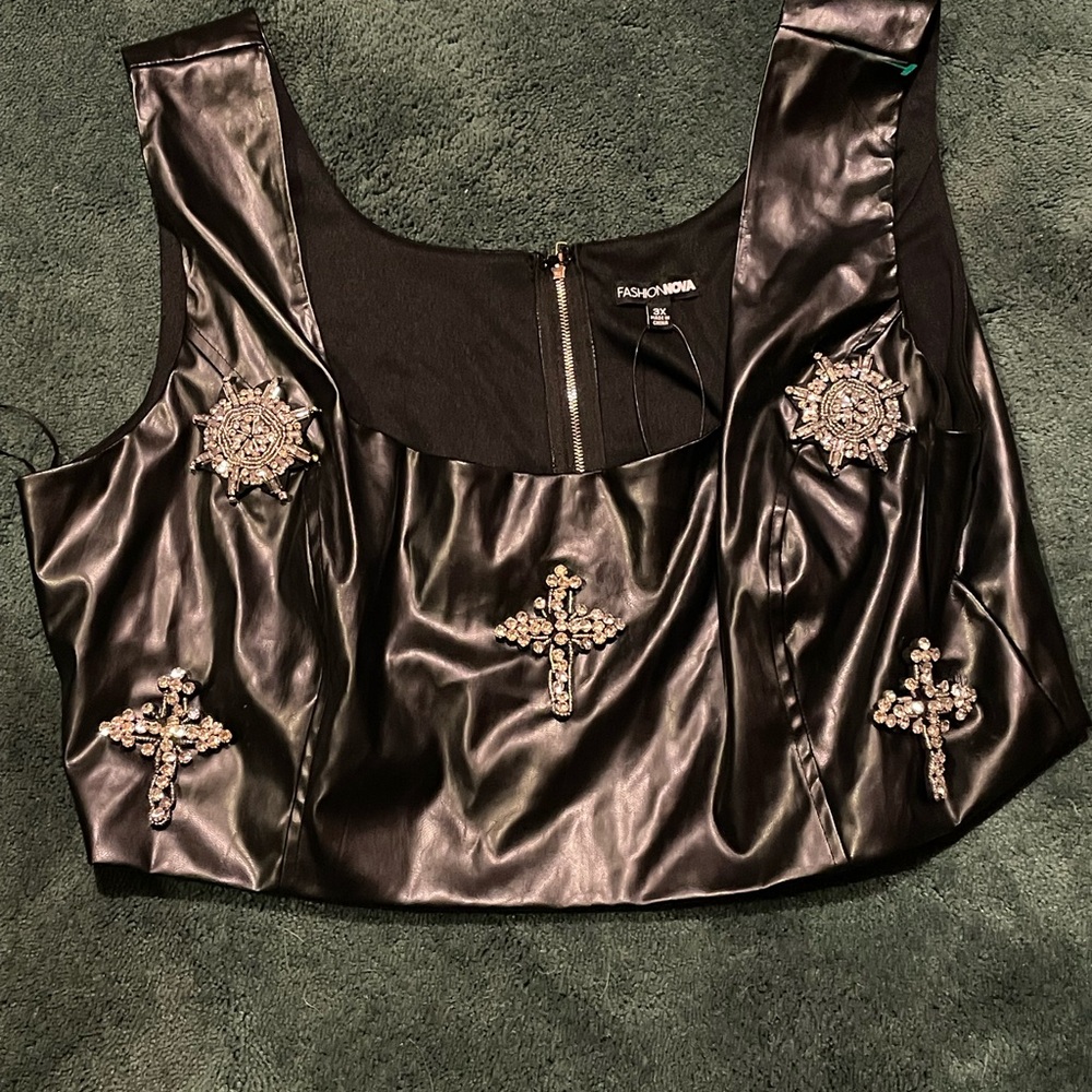 Fashion Nova Black Embellished Fitted Tank Top